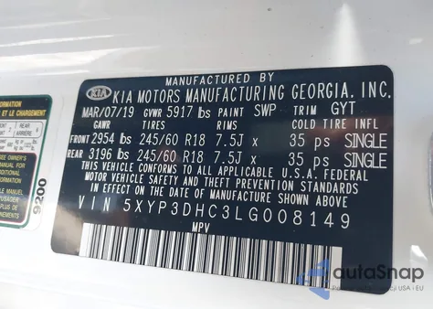 2020 Kia Telluride Ex из США, поврежденный, VIN 5XYP3DHC3LG008149